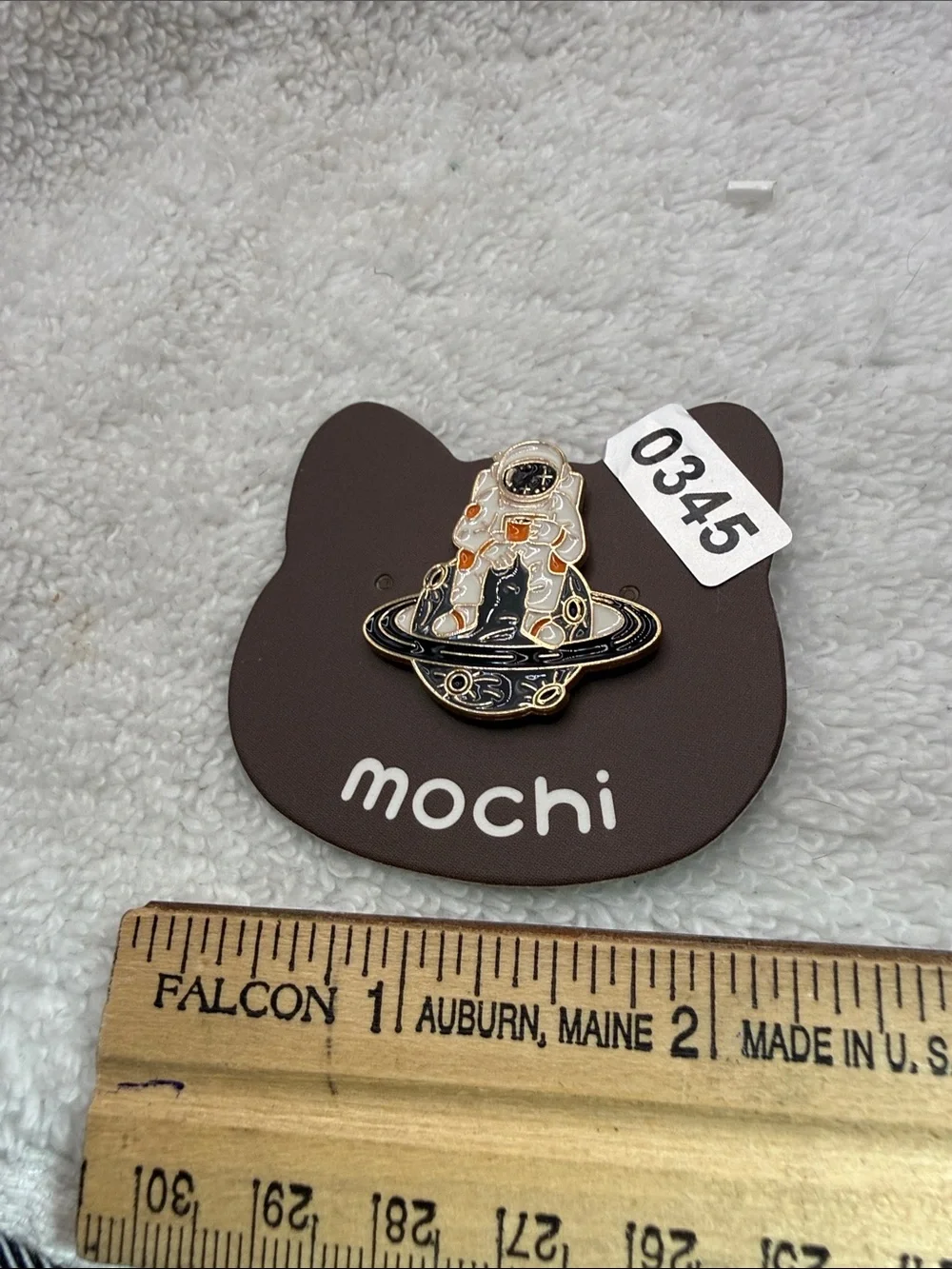 Mochi Astronaut Enamel Brooch Pin - White, Black & Gold toned